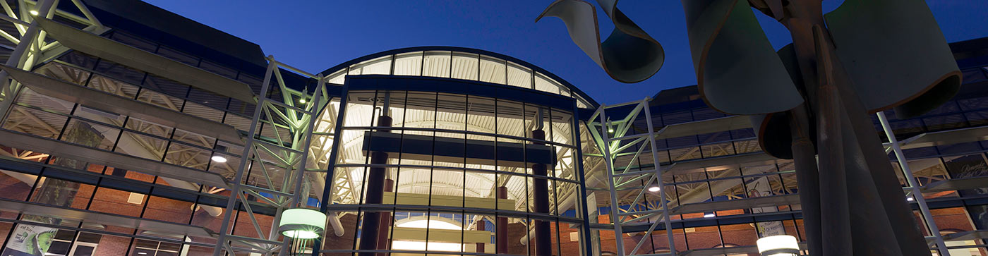 Airport entrance at night