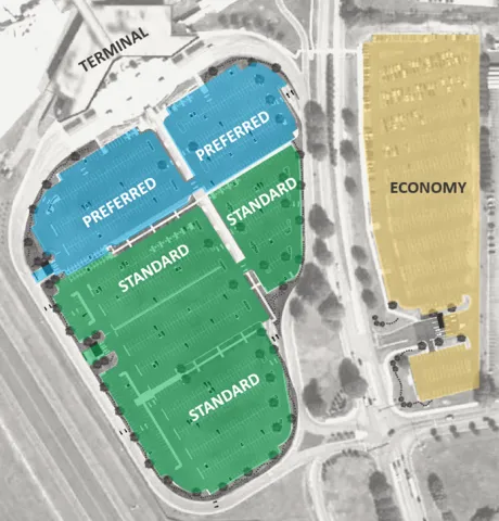 Rendering of the available airport parking lots