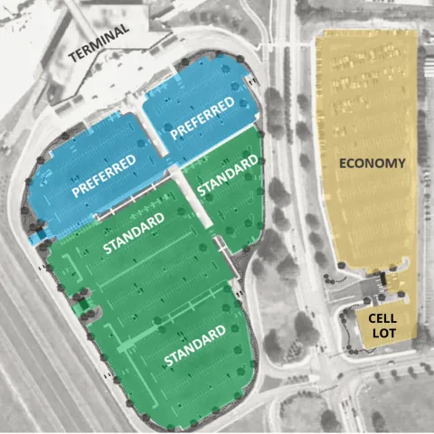 ROA Parking Lot Map - Standard, Preferred, Economy, and Cell Lots